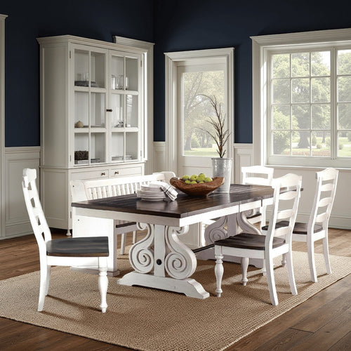 Orso Dining Table, White and Brown 78-96" Extendable Mahogany Wood