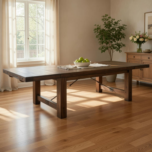 Reggie Dining Table, Brown Mahogany Rectangular Extendable 86-122"