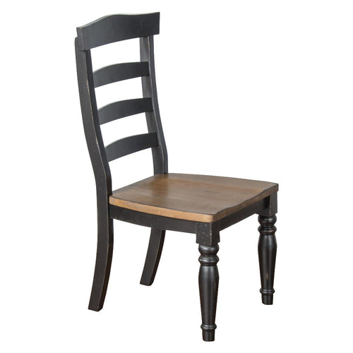 Barb Dining Chair, Set of 2, Ladderback, Black and Brown Poplar Wood Turned Legs