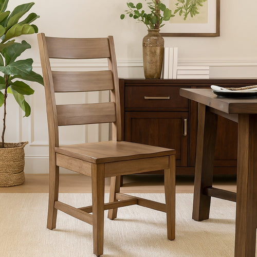 Yael Dining Chair Set of 2, Ladderback Design, Light Brown Mahogany