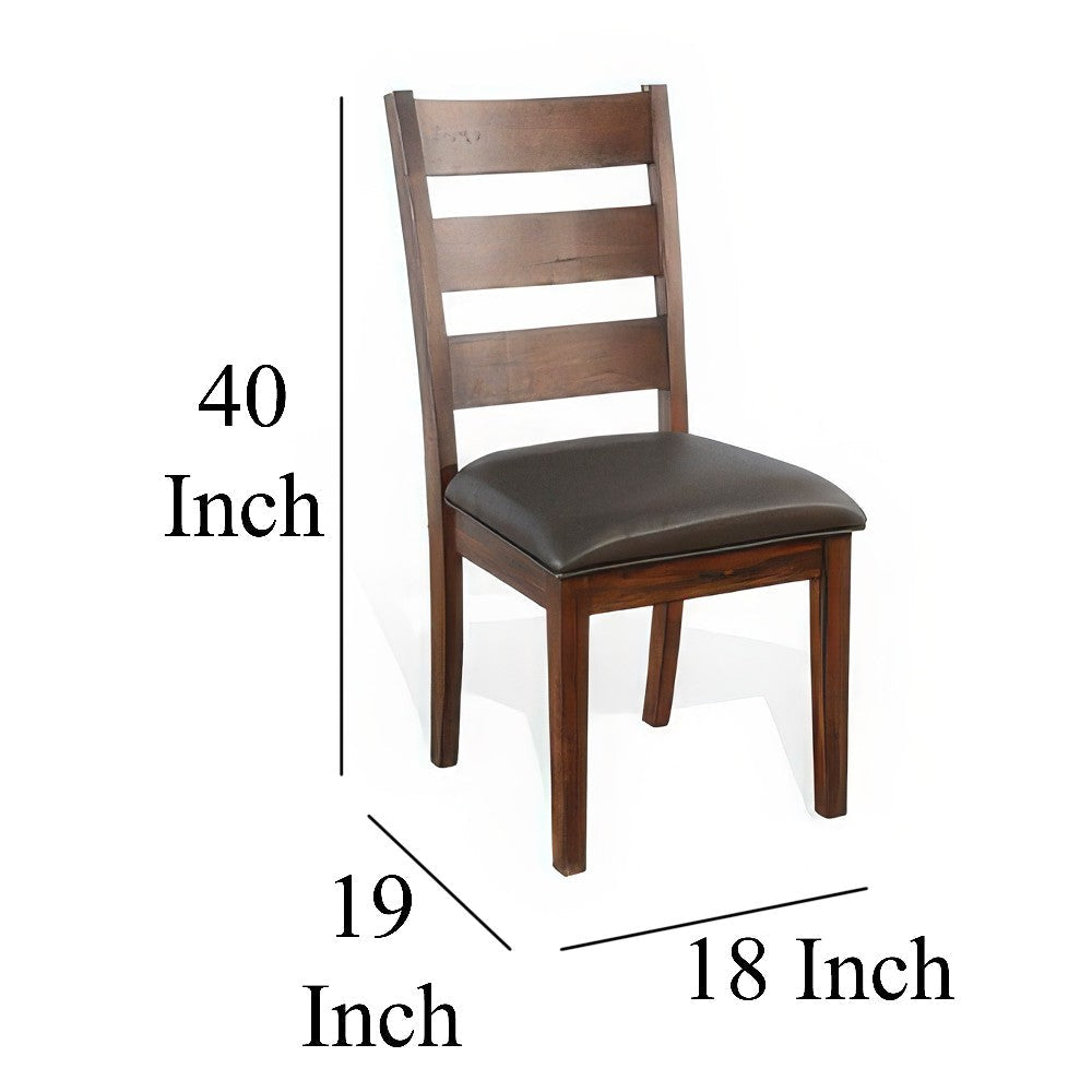 Reggie Dining Chair Set of 2 Ladderback Dark Gray Faux Leather Brown BM324851