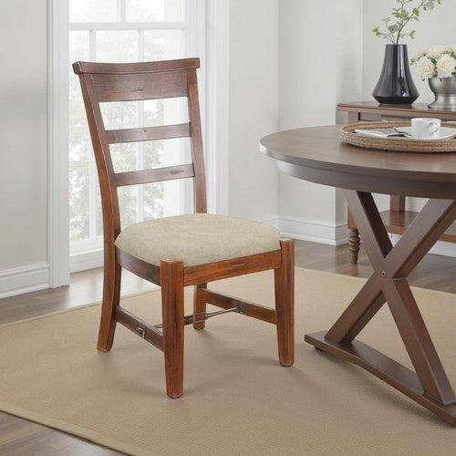 Reggie Side Dining Chair Set of 2, Ladderback, Beige, Brown Mahogany
