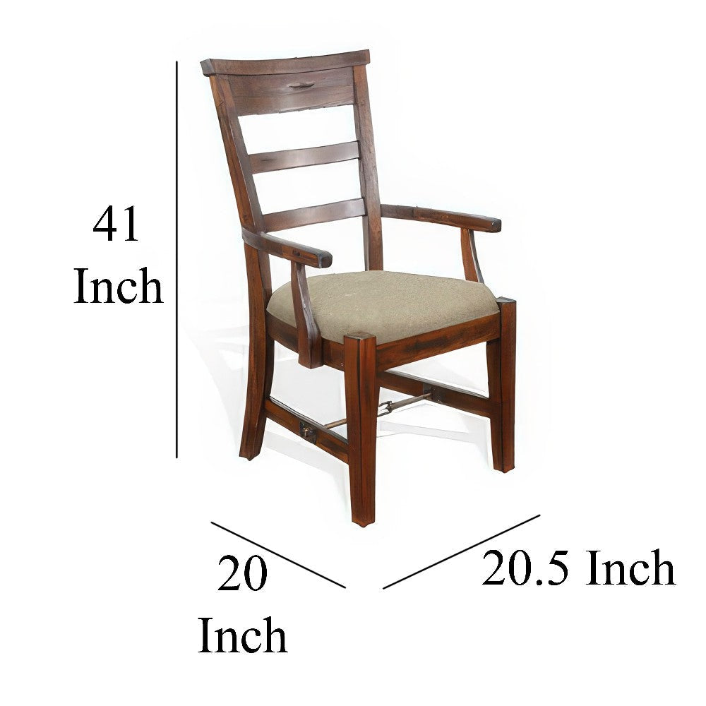 Reggie Dining Armchair Set of 2 Ladderback Beige Brown Mahogany Wood BM324855