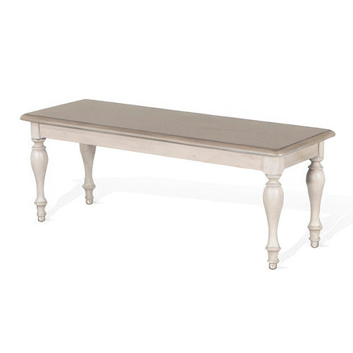Sain Dining Bench, Taupe, Classic White Mahogany Wood, Turned Legs 68"