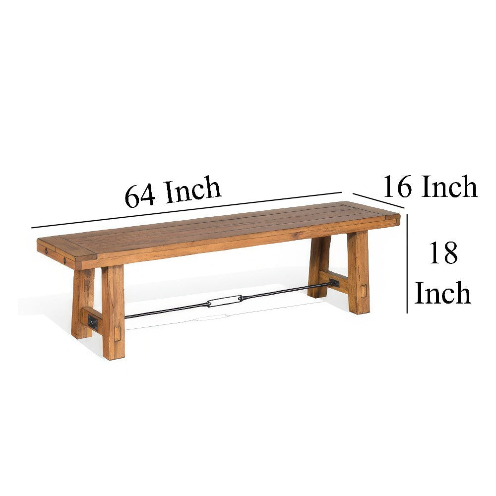 Jake Dining Bench Light Brown Mahogany Wood Turnbuckle Accent 64’’ BM324862