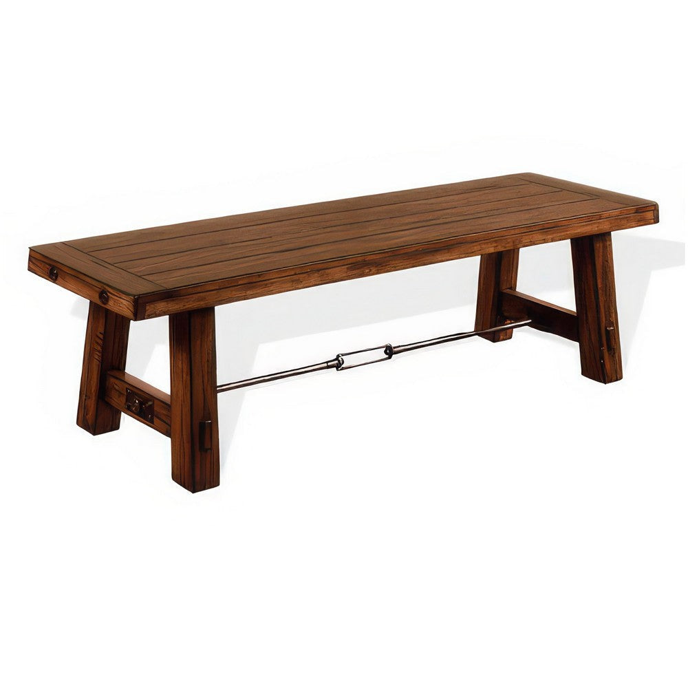 Reggie Wooden Bench | Rustic Brown Mahogany Wood Angled Legs | Turnbuckle Accents | 64’’ BM324863
