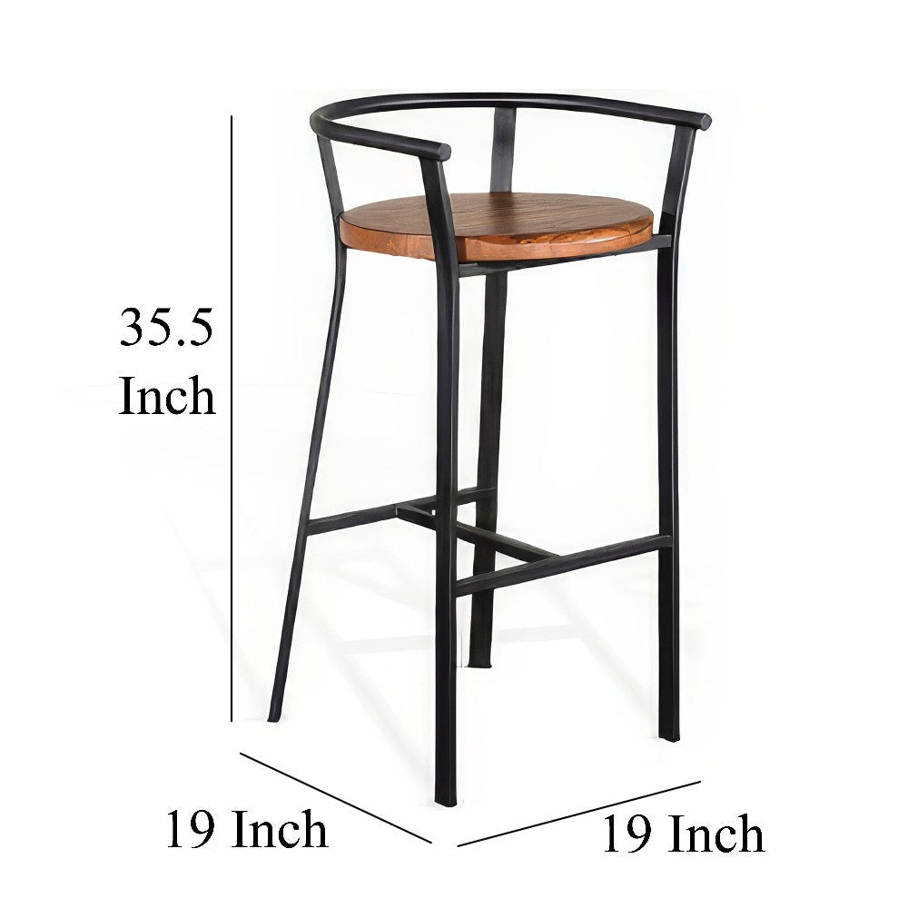 Flint Barstool Chair Set of 2 Round Seat Dark Brown Mahogany Black BM324869