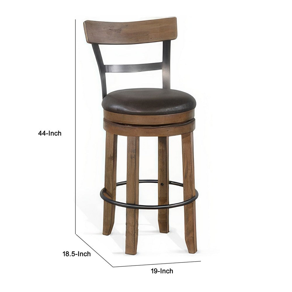 Yael Swivel Barstool Chair Set of 2 Gray Faux Leather Brown Black BM324874