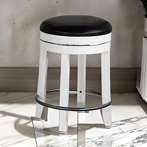Orso Swivel Counter Stool Set of 2, Black Faux Leather, White Wood
