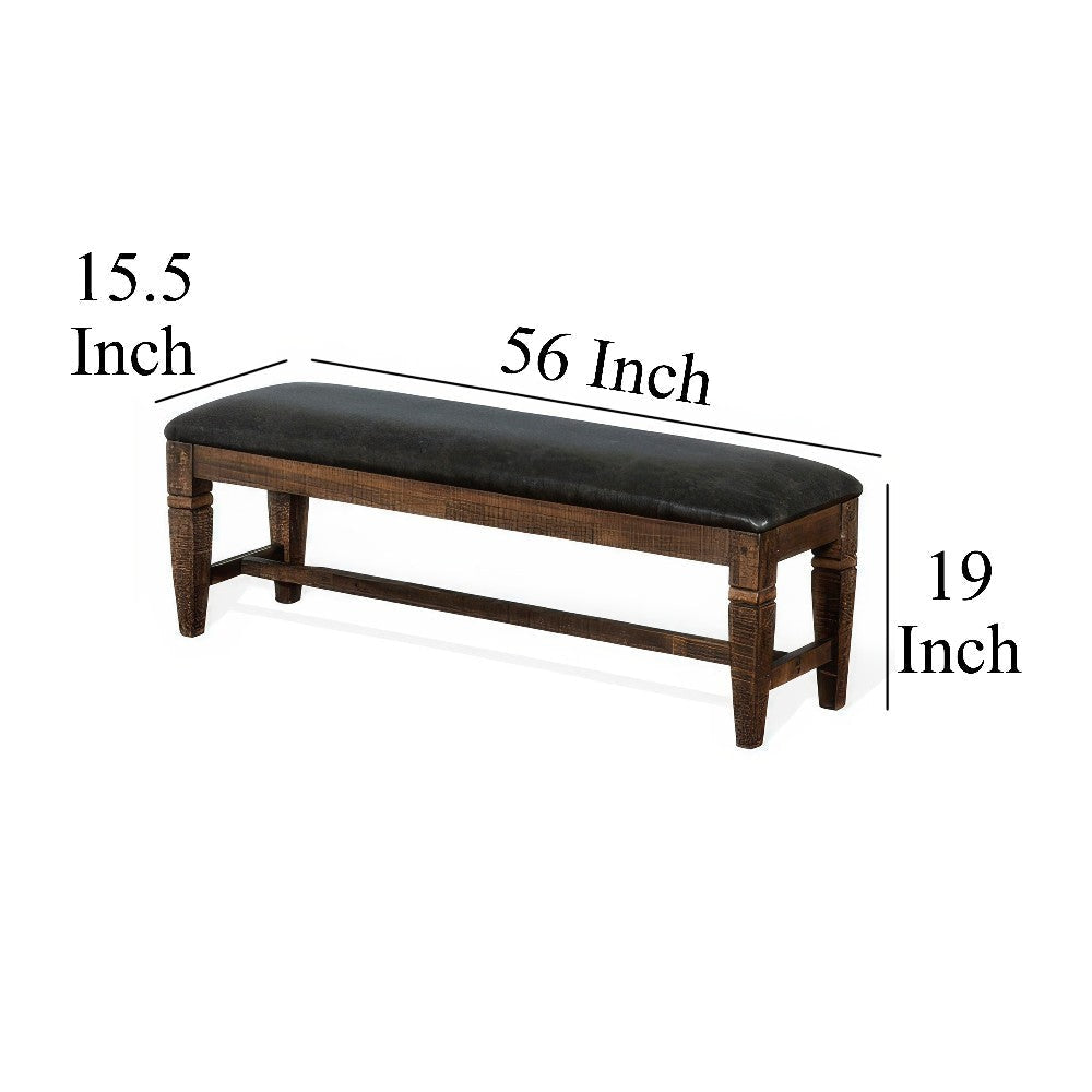 Flint Bench Dark Gray Faux Leather Dark Brown Mahogany Wood 56’’ BM324886
