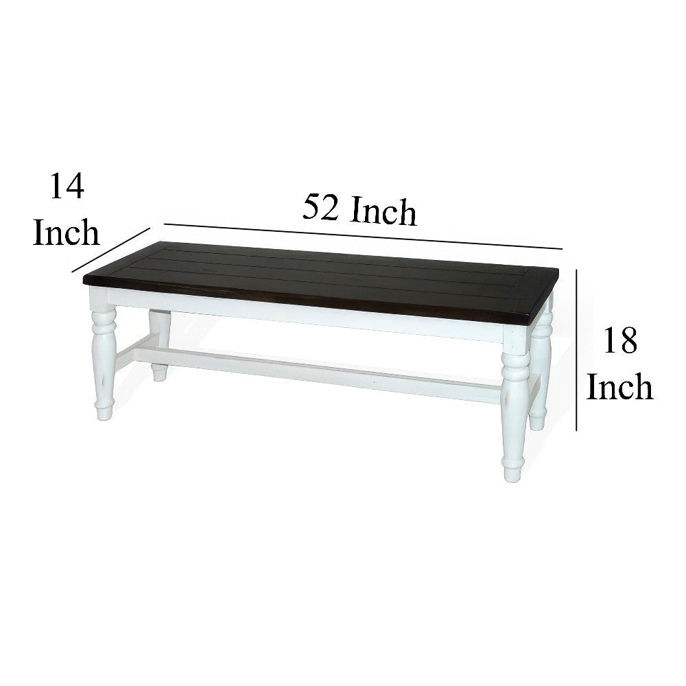 Orso Bench Off White Dark Brown Mahogany and Mindi Wood Frame 52’’ BM324887