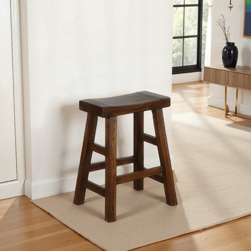 Reggie Counter Stool Set of 2, Saddle Seat, Mocha Brown Mahogany