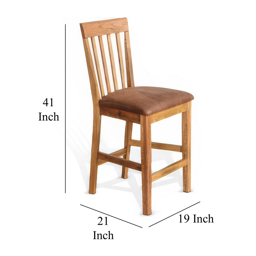 Marv Counter Height Chair Set of 2 Faux Leather Light Brown 24’’ BM324893