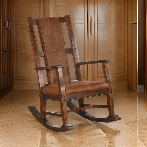 Odel Rocking Chair, Faux Leather Seat and Back, Dark Chocolate Brown