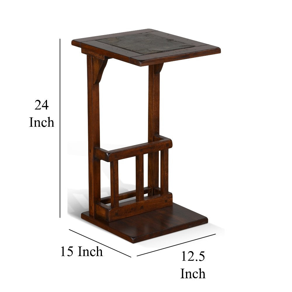 Jenne Sofa Side Table with Holder 13’’ Top Dark Brown Mindi Wood BM324919