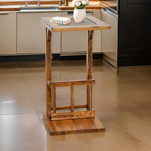 Marv Side Table with Magazine Rack, 13" Top, Rustic Oak Finish Wood