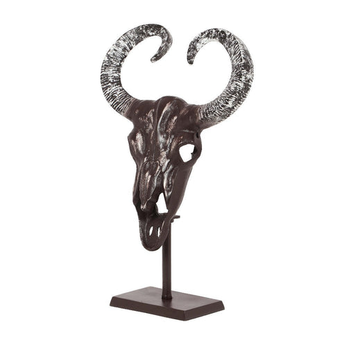 Tabletop Decor, Taurus Head on Stand, 25" Bronze Aluminum Finish