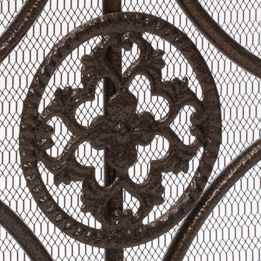 Fireplace Screen, Scrollwork Design, Iron, 45x35 Black and Gold Finish