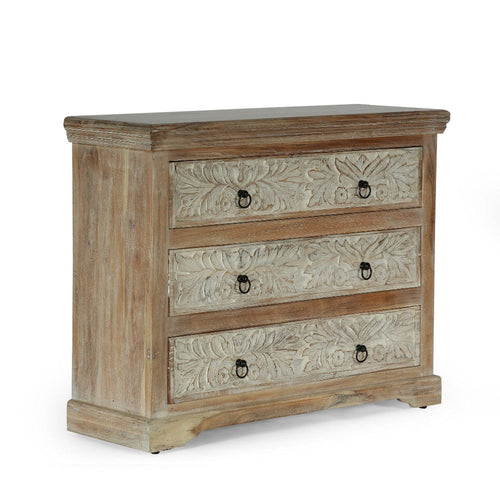 40x14 Wide Dresser Chest, 3 Drawers, White Walnut Brown Acacia Wood