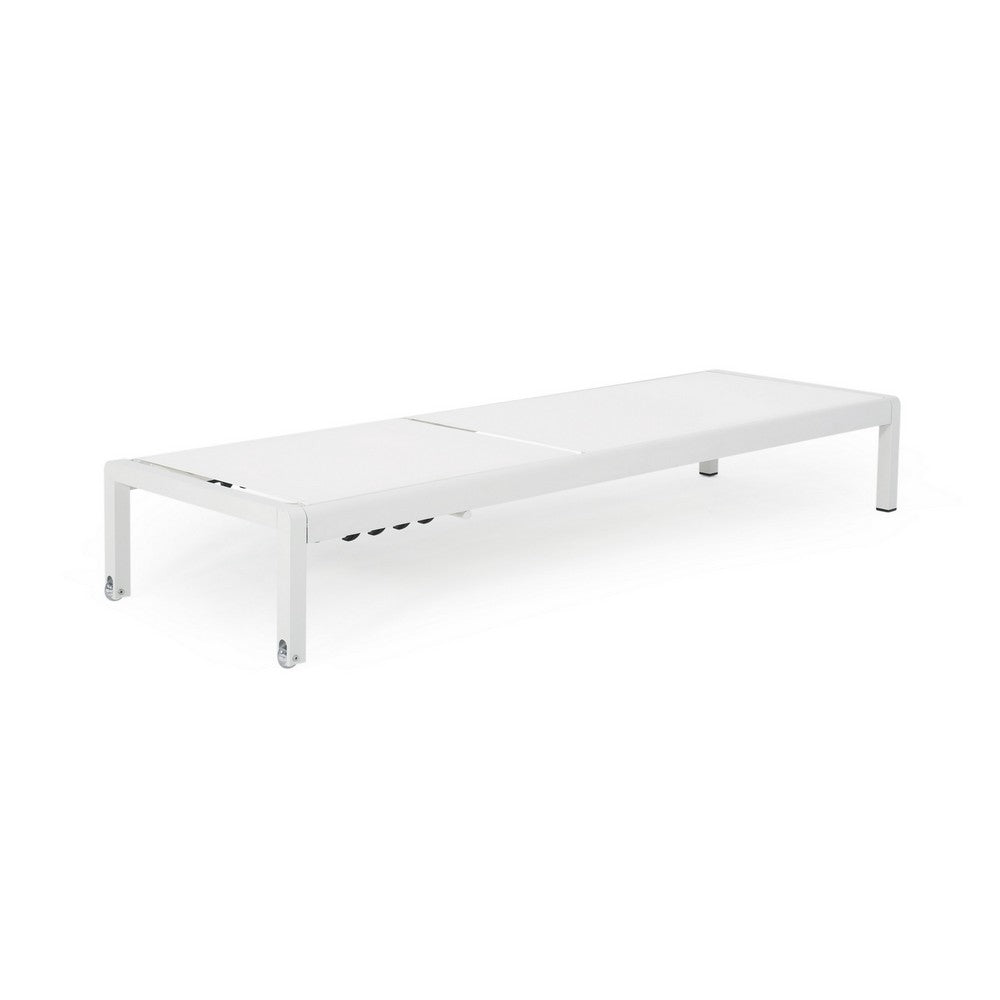 Kory Outdoor Lounge Chaise, 78" White Mesh Fabric and Aluminum Frame