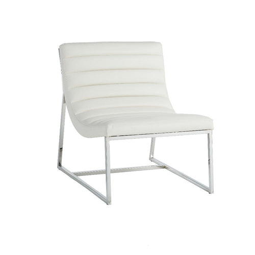 Roll Accent Side Chair, Chrome Stainless Steel, Plush White Leather