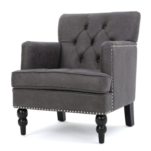 Lit Accent Armchair, Gray Microfiber Fabric, Button Tufted Design