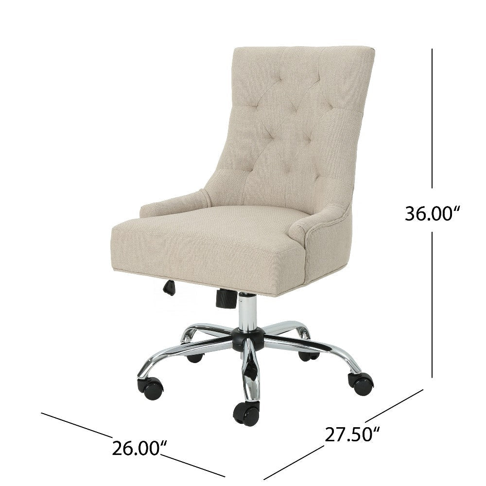 Ovi Swivel Rolling Office Chair Tufted Beige Fabric Back Chrome BM324985