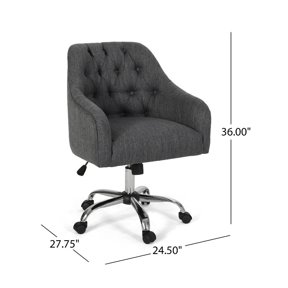 Nysa Swivel Rolling Office Chair Tufted Dark Gray Fabric Chrome BM324995