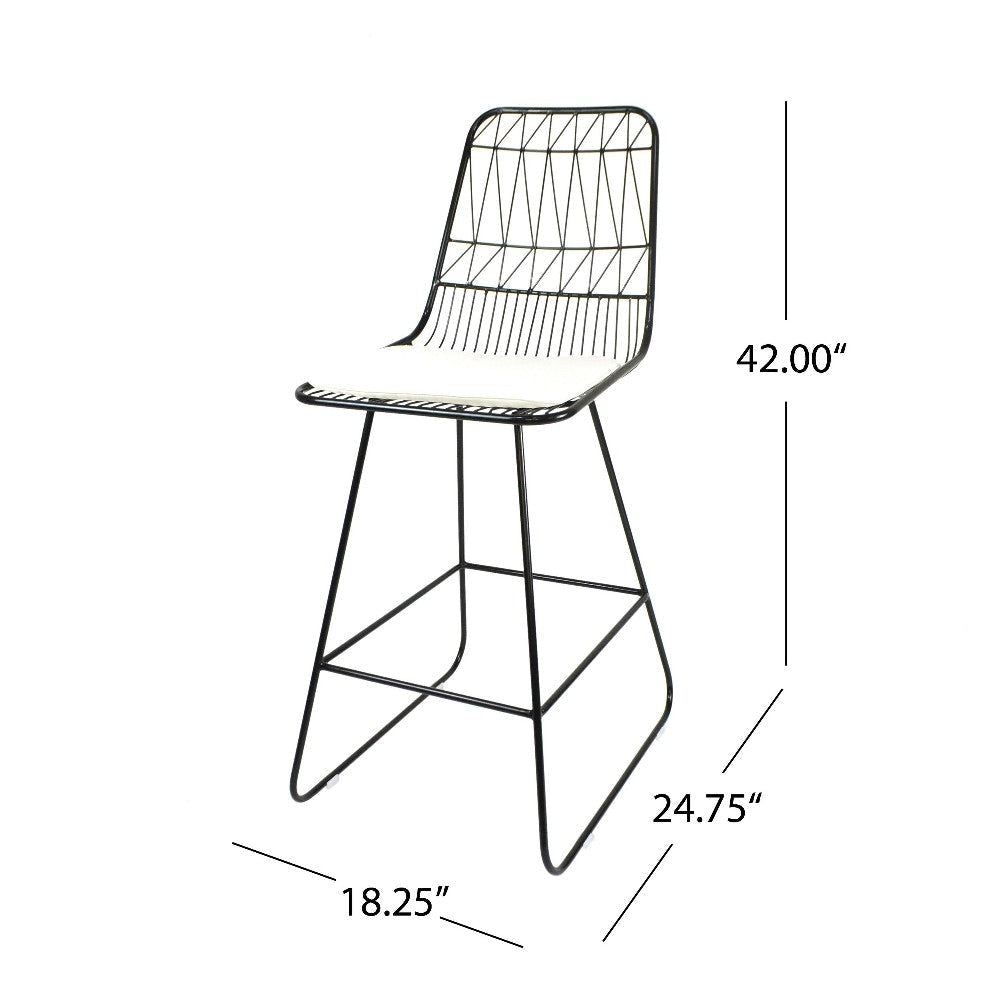 Outdoor Counter Stool Chair Set of 2 Black Iron Frame Construction BM325003