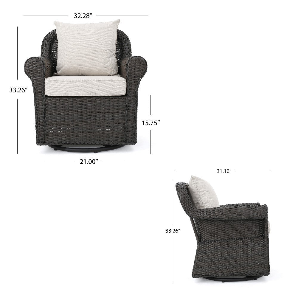Calista Outdoor Swivel Rocker Chair Beige Fabric Dark Brown Wicker BM325009
