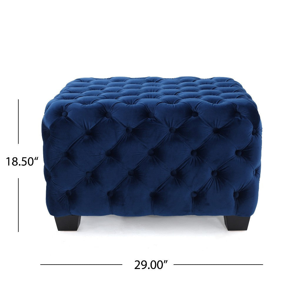 Ottoman Modern Button Tufted Dark Navy Blue Velvet 29’’ Square Shape BM325016