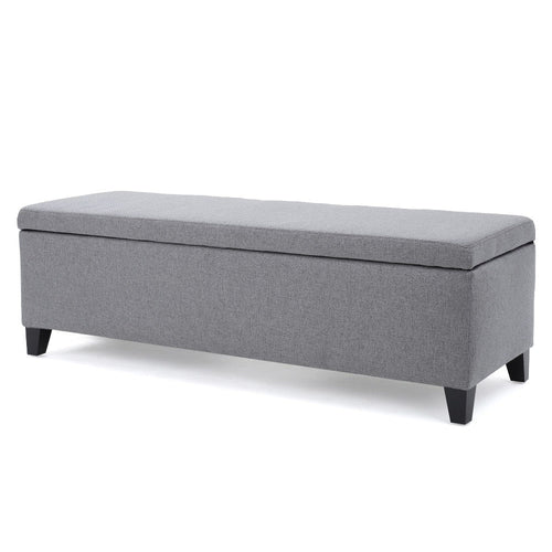 Flash Storage Ottoman Bench, Light Gray Fabric, 51" Gray Wood Frame