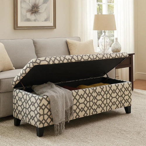 Flash Storage Ottoman Bench, Light Gray Geometric Print Fabric 51"