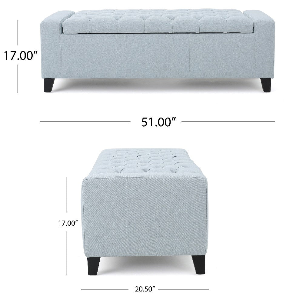 Liani Storage Ottoman Bench Light Blue Fabric Tufted Top 51’’ Wood BM325026