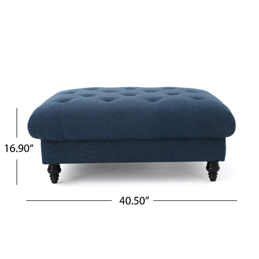Capri Ottoman Tufted Navy Blue Fabric 41’’ Birch Wood Square Shape BM325027