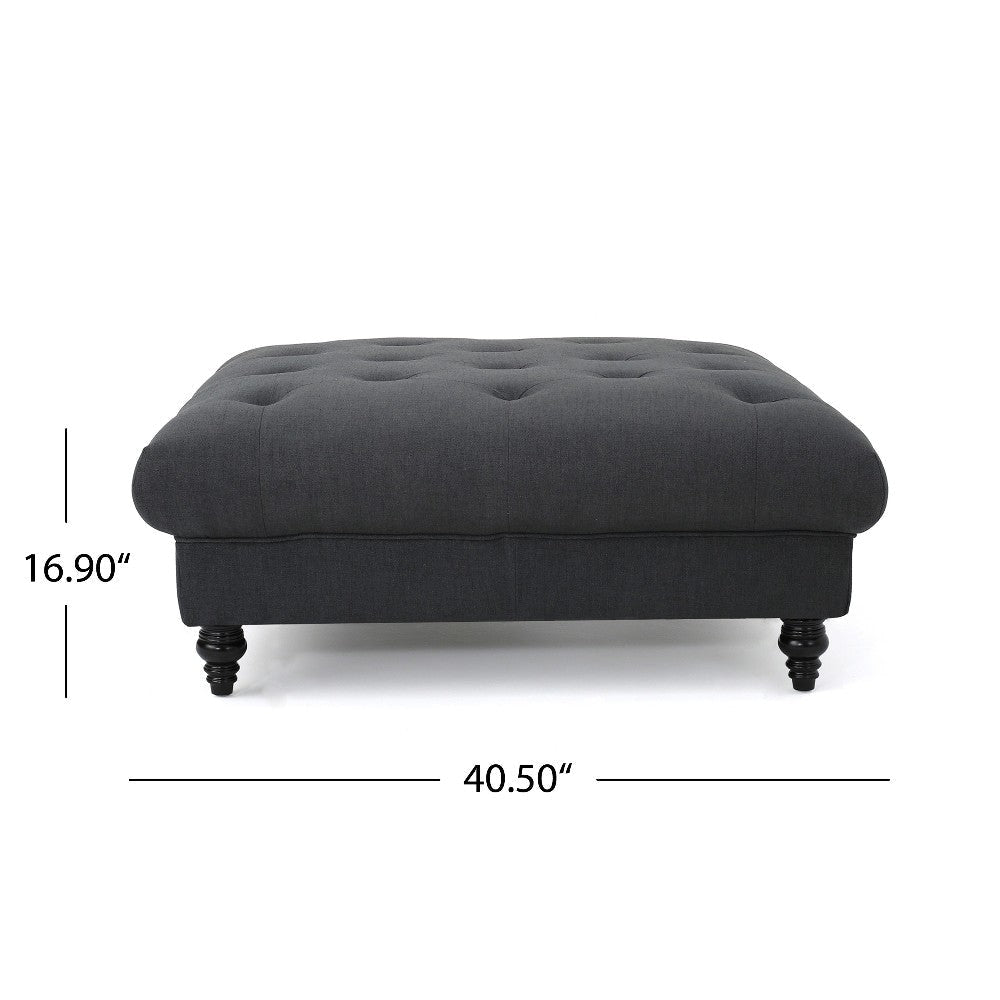 Capri Ottoman Tufted Dark Gray Fabric 41’’ Square Birch Wood Frame BM325033
