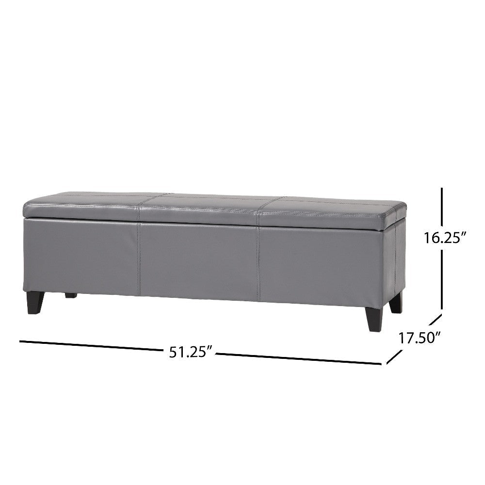 Elias Storage Ottoman Bench Gray Faux Leather Stitch Detail 51’’ BM325049