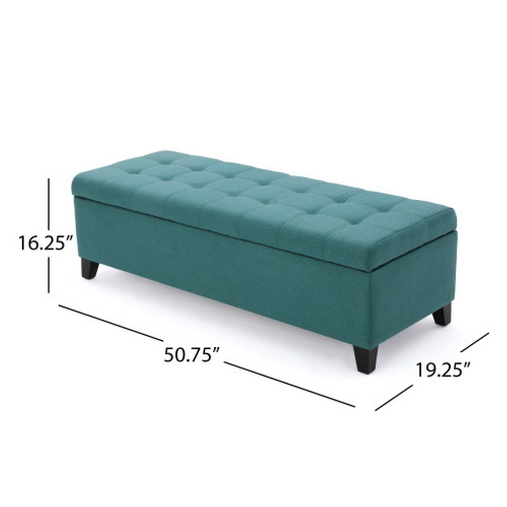 Nira Storage Ottoman Bench Button Tufted Teal Blue Fabric 51’’ Frame BM325053
