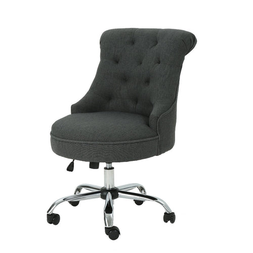 Ovi Swivel Office Chair, Rolling Wheels, Dark Gray Fabric, Tufted Back