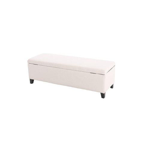 Elias Ottoman Bench, Lift Top Storage, 51" Rectangular, White Fabric