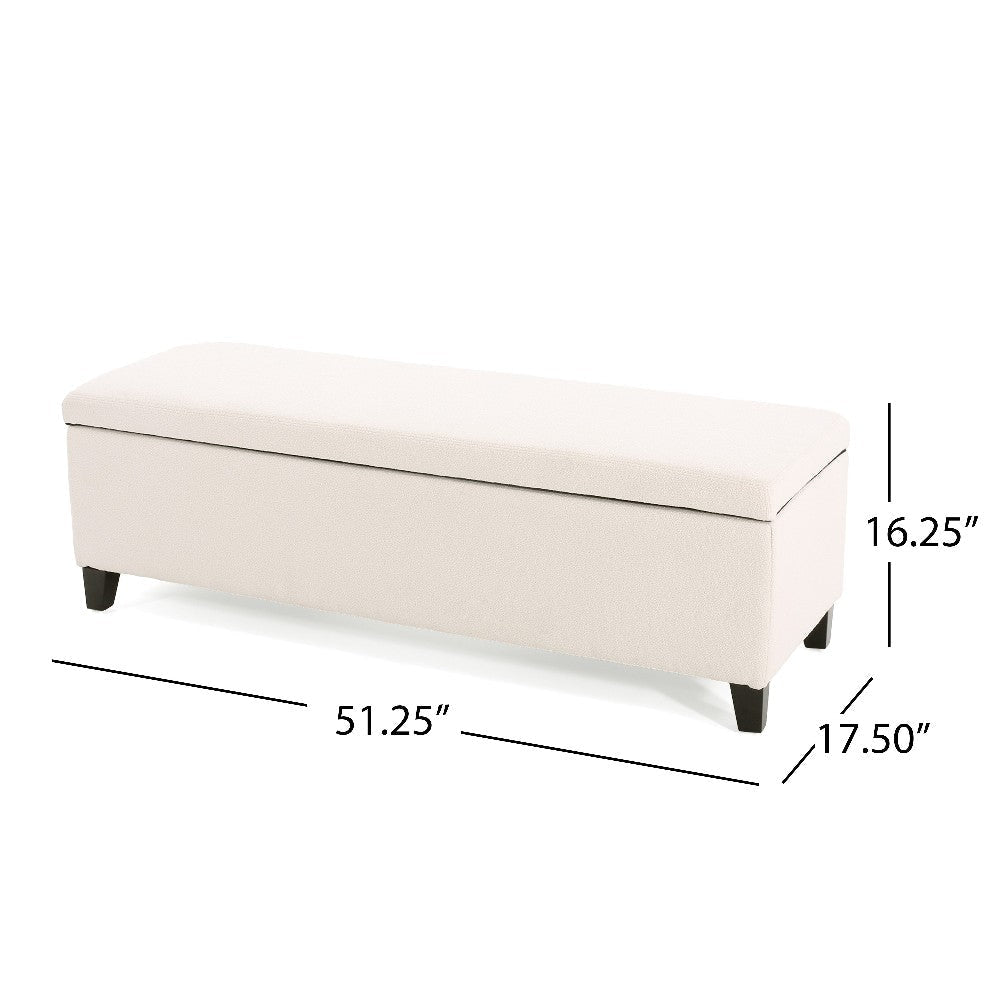 Elias Ottoman Bench Lift Top Storage 51’’ Rectangular White Fabric BM325071