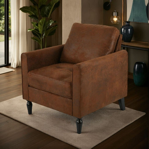 Ada Accent Chair, Plush Pillow Back, Textured Brown Microfiber Design