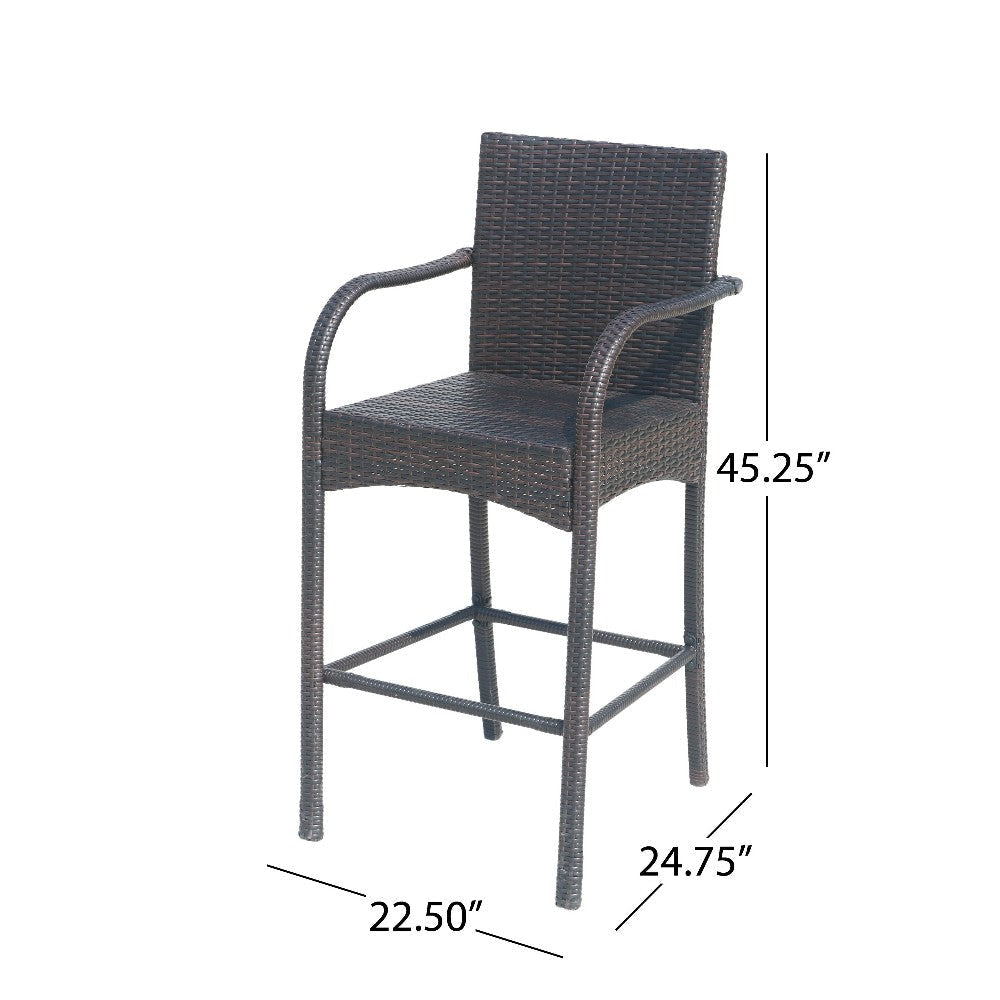 Outdoor Barstool Chair Set of 2 Gray Woven Faux Rattan Iron Frame BM325081