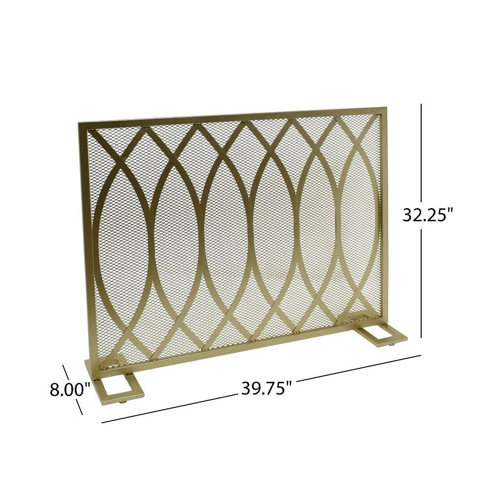 30x40 Fireplace Screen Overlapping Round Lens Design Gold Iron BM325084