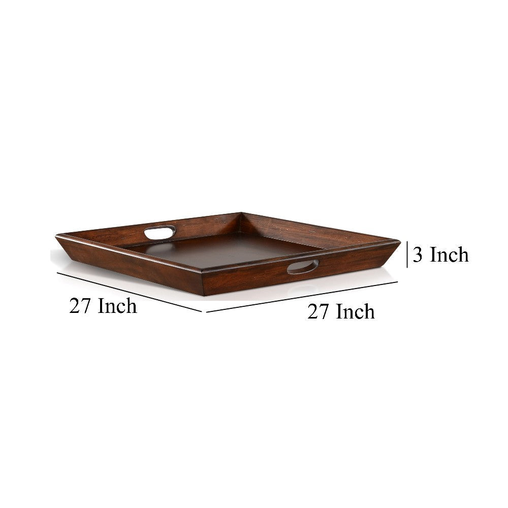 Odel Decorative Serving Tray 27x27 Square Dark Brown Mahogany Wood BM325137