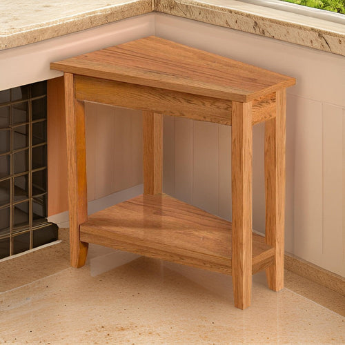 Marv Chairside Table, 1 Shelf, 24" Angled Oak Brown Mahogany Wood