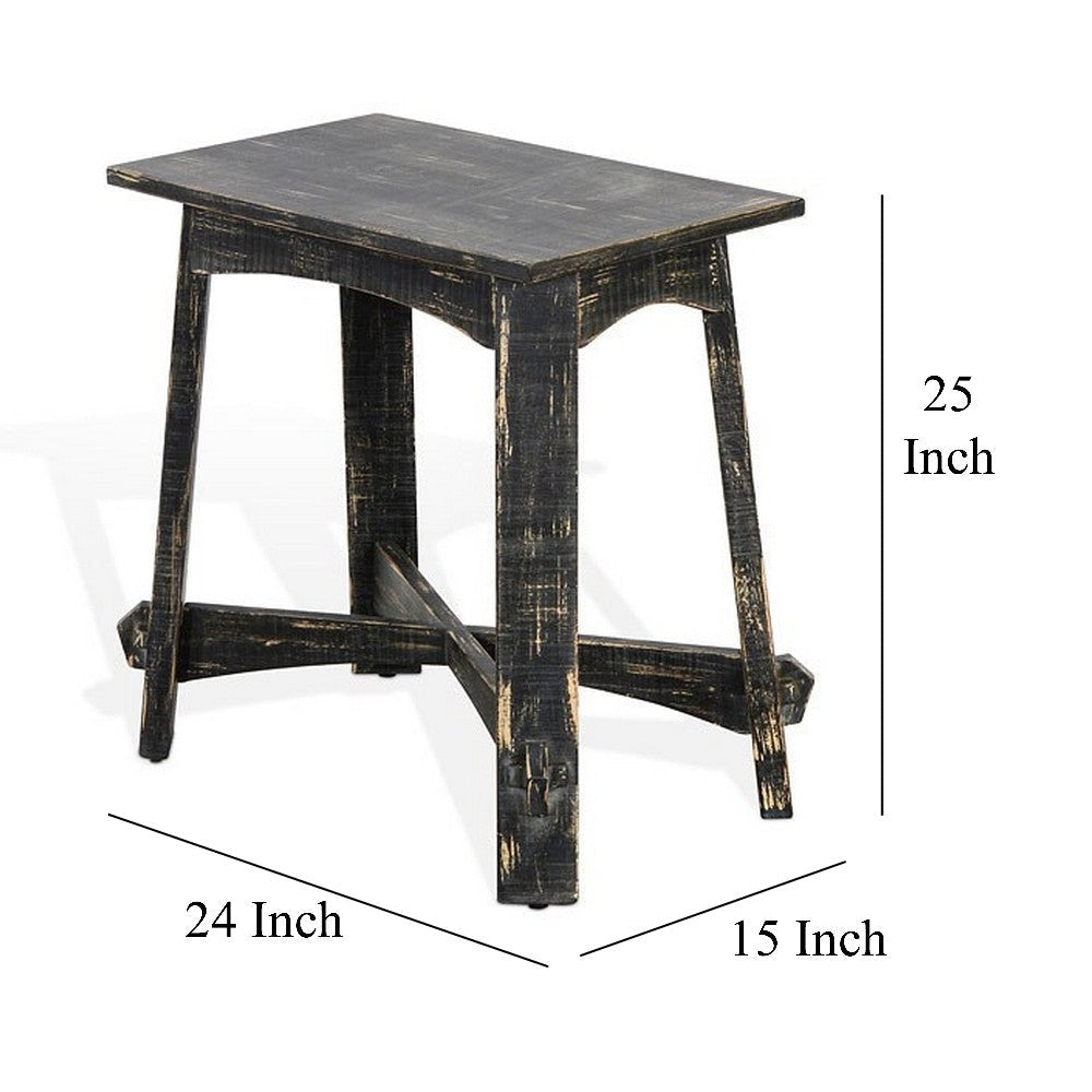 Rena Accent Chairside Table X Legs 24’’ Distressed Rustic Black Wood BM325154