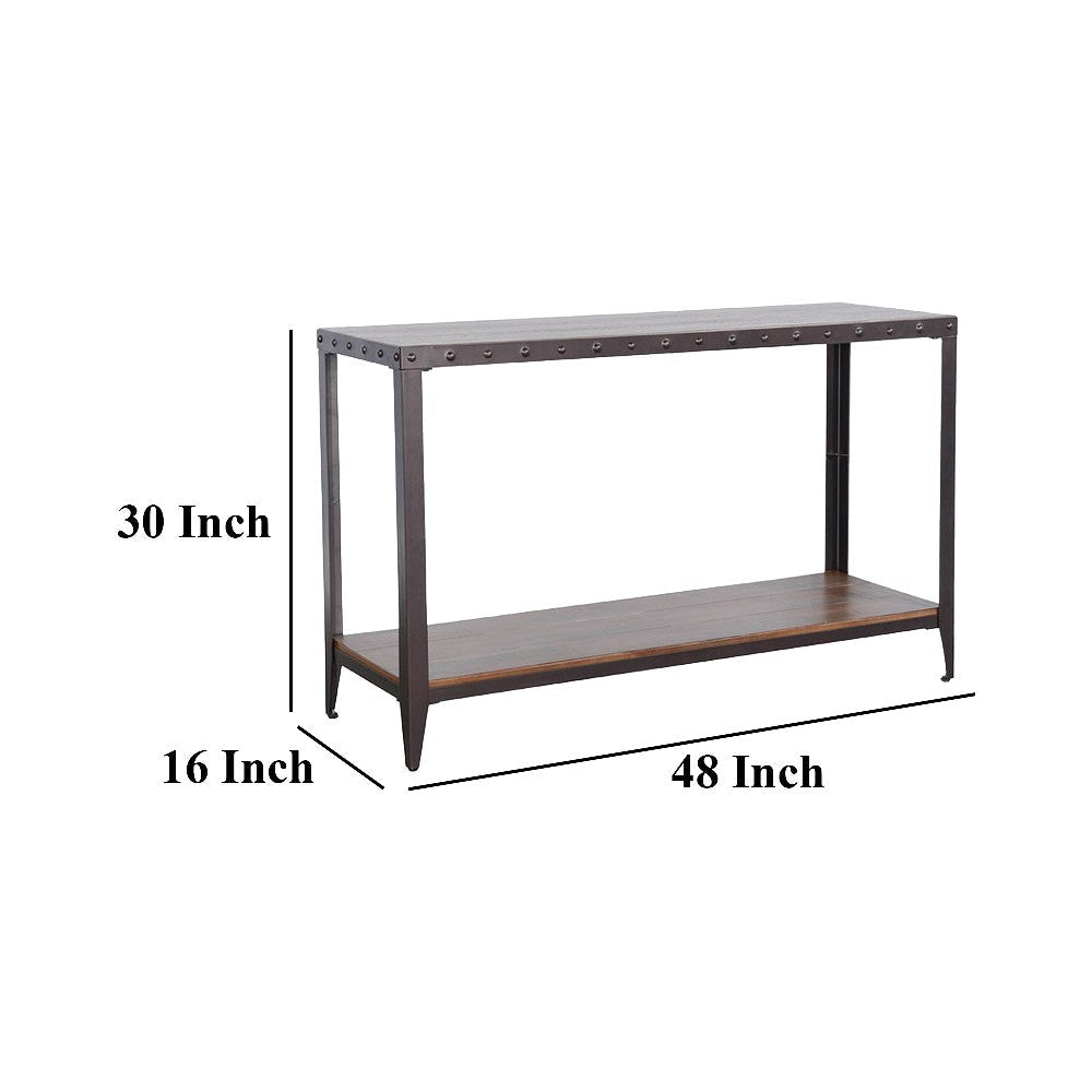 Ayka Sofa Table w Shelf Nailhead Accent 48’’ Rectangular Brown Wood BM325165