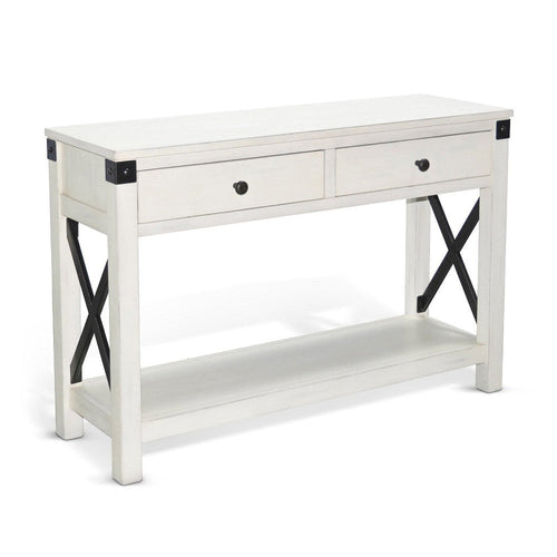 Sime Sofa Table w Shelf, 2 Drawers, 44" Rectangular Off White Wood