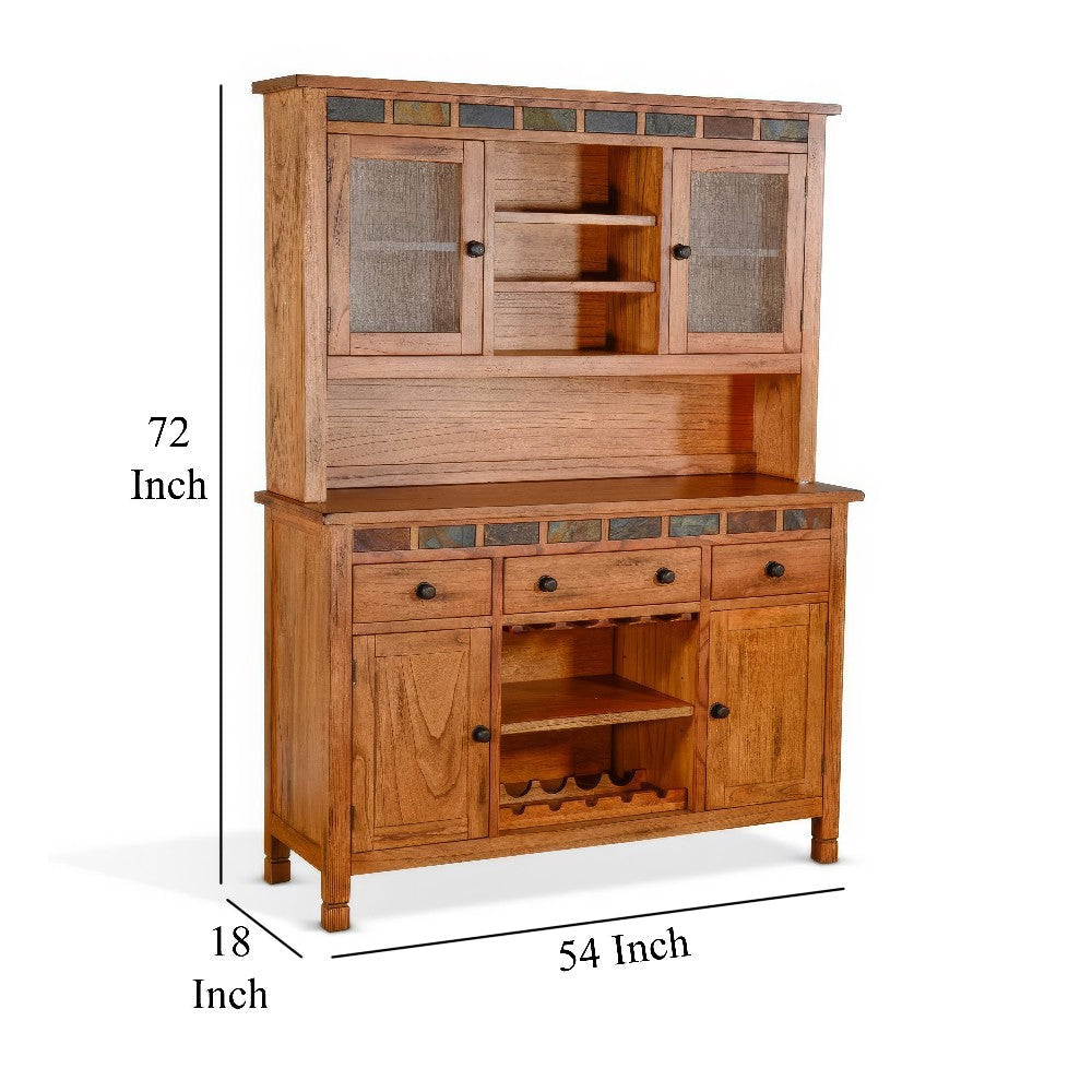 Marv Accent Buffet and Hutch Stemware 3 Drawers 4 Cabinets Brown BM325182